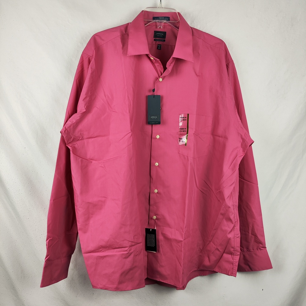 Arrow Shirt Mens 17.5 36/37 Pink Wrinkle Free Classic Fit Dress Poplin